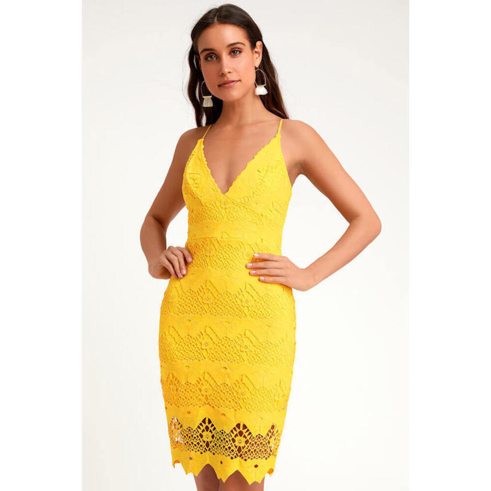 Lulus Sway Away Golden Yellow Crochet Lace Dress - Size S